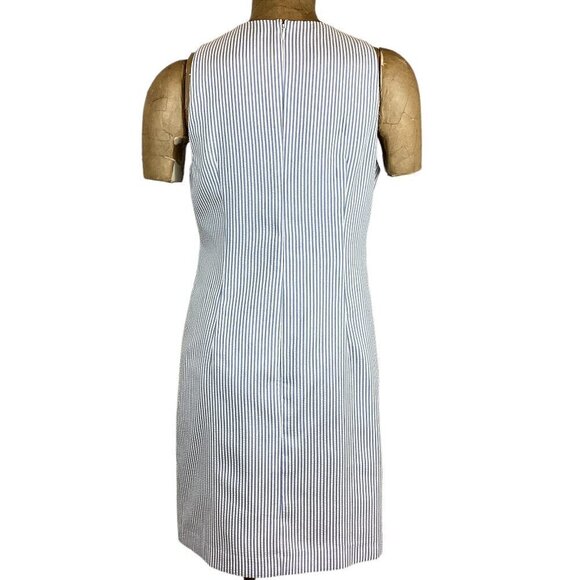 London Times Seersucker & Crochet Lace 60s/70s Shift Dress Sz 6 Blue/White 250C - Picture 5 of 11